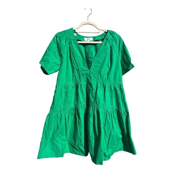 A.L.C. V-Neck Camila Short-Oversized Sleeve Tiered Mini Dress Green Size: 4 - Picture 2 of 5